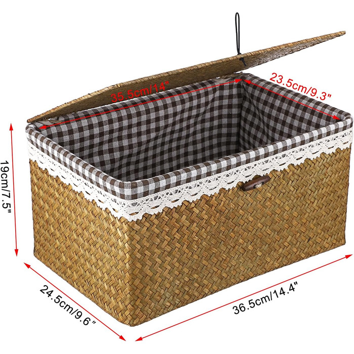 Кошик для зберігання морської трави IGNPION з кришкою та знімною вставкою, плетений кошик для столу, ящик для зберігання у ванній кімнаті, полиці та столи, декоративний кошик