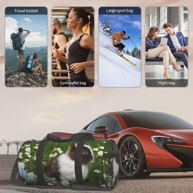 Спортивна сумка для подорожей, біло-коричнева, з принтом кролика, сумка на ніч, чорна, універсальний розмір