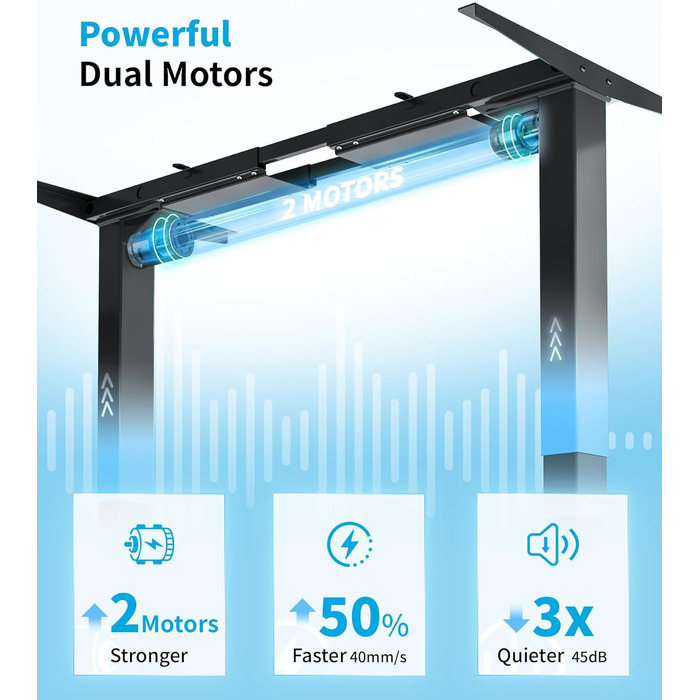 Електричний стіл MAIDeSITe з регулюванням висоти, 2 потужними двигунами, 3-рівневим регулюванням висоти каркаса столу та 4 налаштуваннями пам&39яті з нагадуванням про сидіння/вставання - T2 Pro Plus Black