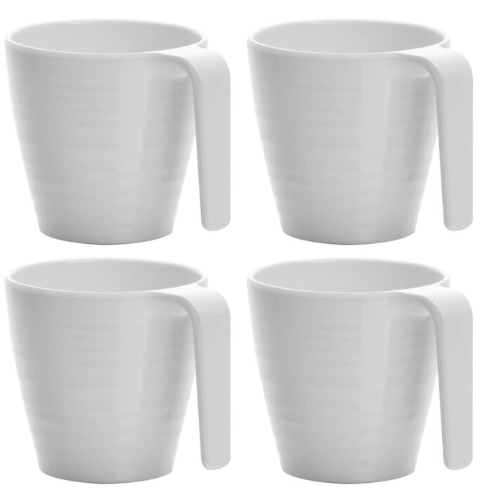 Меламіновий кемпінговий посуд, 4 чашки, кемпінговий посуд, кавові чашки, чайні чашки, набір посуду з 4 предметів, кухлі для вечірок на свіжому повітрі, кухлі з ручками, сучасний посуд для пікніка, білий, елегантний, кухоль з ручкою, чашка для пиття, 300 м