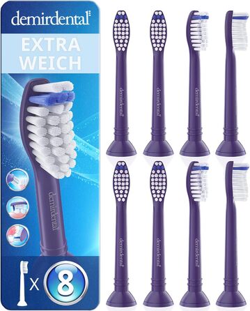 Насадки demirdental Extra Soft підходять для змінних щіток Philips Sonicare, надзвичайно м'які щетинки для дуже чутливих зубів, фіолетові, HX6058ep, 8 шт.