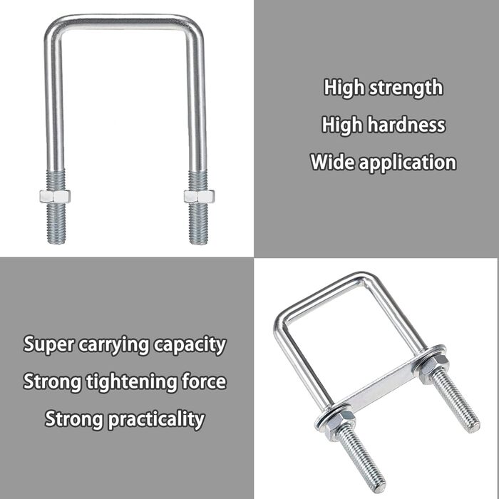 Болти U-болт M8 U кронштейн квадратний, M8 U болти з нержавіючої сталі з гайкою рамної пластини шайба, U залізний болт для кріплення труб буксирування автомобіля (100 x 180 мм)