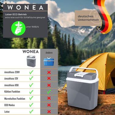 Літровий термоелектричний холодильник з USB-портом для зарядного пристрою, охолодження та обігрів 12 В/230 В, тихий кемпінговий холодильник для легкових та вантажних автомобілів, 24-