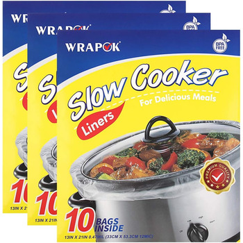 Одноразовий кулінарний мішок WRAPOK для повільного приготування, без бісфенолу А, для овальних або круглих каструль, великого розміру, 33 х 53 см, вміщує від 3 до 8,5 літрів 3 шт. и (всього 30 пакетиків)