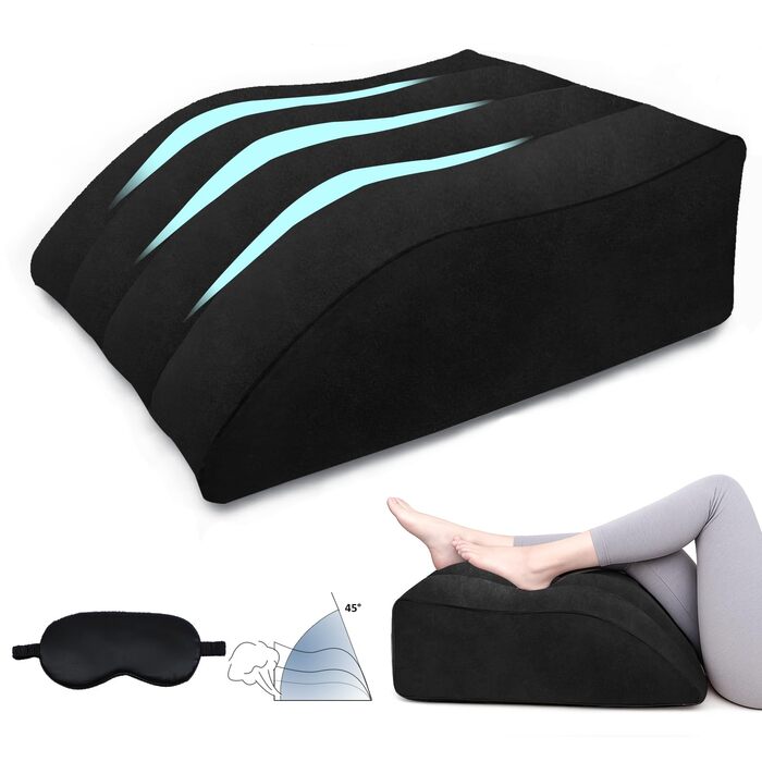 Подушка для підняття ніг, надувна подушка для підтримки ніг для сну, комплект клиноподібної подушки та маски для сну, для вагітних та післяопераційного відновлення, подушка для підтримки ніг для зняття тиску на ноги та покращення кровообігу (чорна)