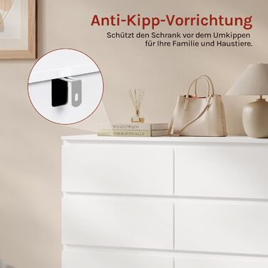 Комод WOLTU з 6 шухлядами, сучасний комод для вітальні, спальні або коридору, виготовлений з інженерної деревини, 100x69x36 см, білий, KMD007ws