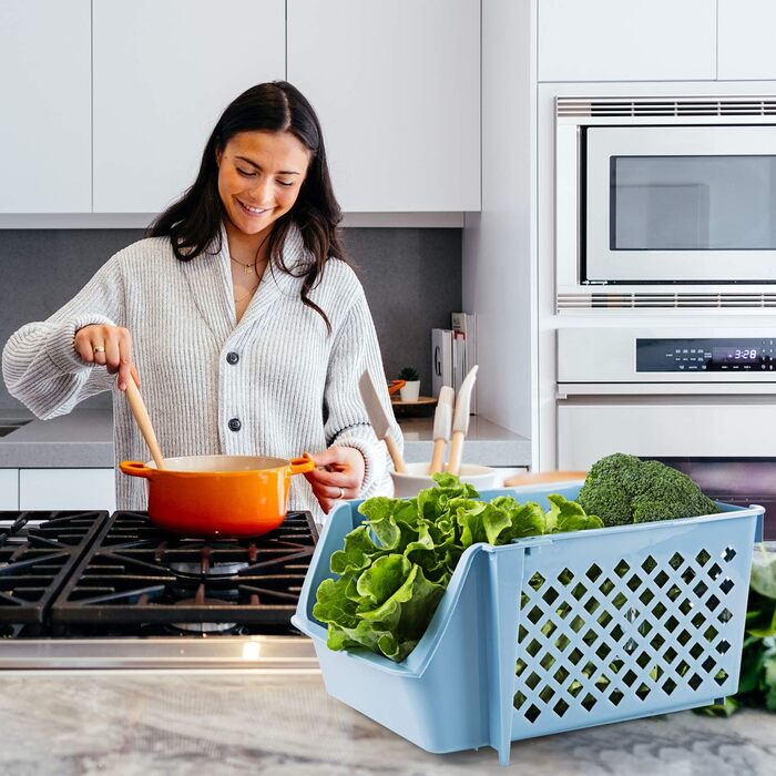 Штабелювані кошики для зберігання їжі, снеків, іграшок, туалетного приладдя, пластикові, сині, 4 шт. и