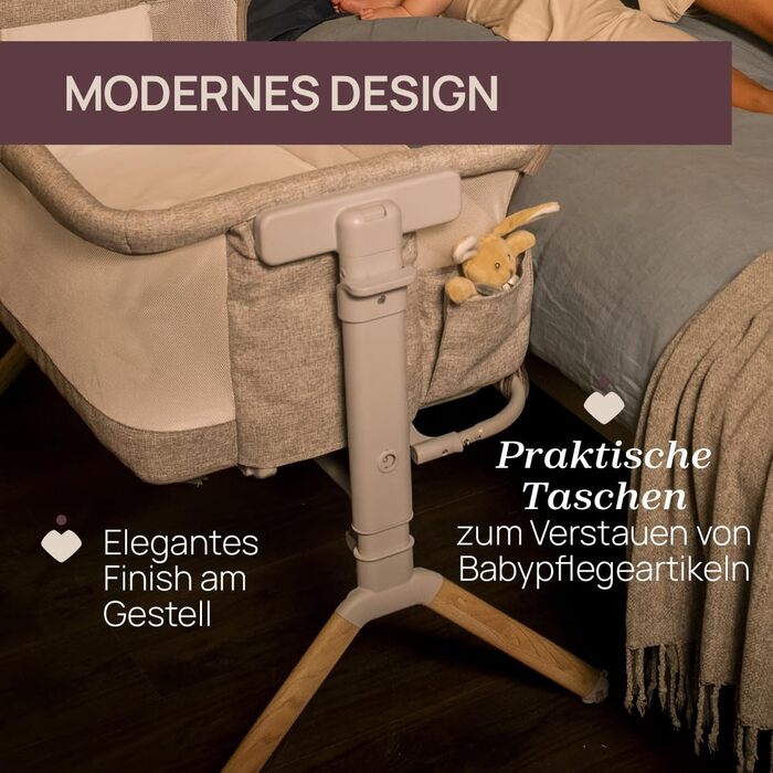 Дитяче ліжечко Chicco Next2Me Armonia, відкидні бічні поручні, 11 положень висоти, регулювання висоти від 66 до 83 см, 4 колеса, чудова циркуляція повітря, світло-сірий меланж