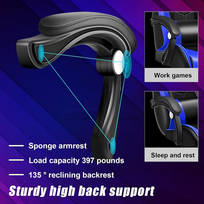 Ігрове крісло для ПК, офісне крісло, стілець для столу, зручне комп&39ютерне крісло, крісло для відстеження гравців із латексною спинкою, сумісний з Bluetooth динамік, колеса, що обертаються на 360 градусів, пульт дистанційного керування для дітей, чорний