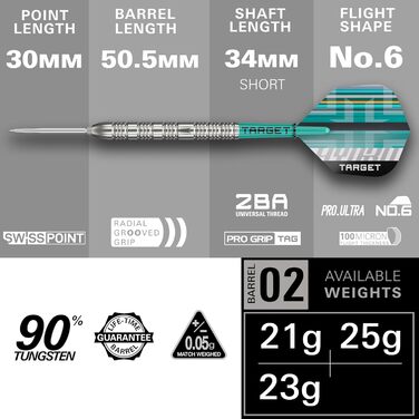 Набір дротиків Target Darts Hydro Steel Tip 21G/22G/23G/24G/25G/26G (ствол 01/02/03) Дротики з 90 вольфраму, срібні швейцарські наконечники, ручки Pro Grip Tag, крила Pro Ultra 6, інструмент SP, включаючи ствол 21G 02