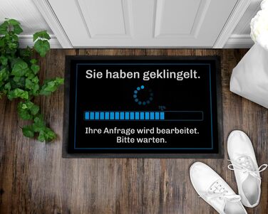 Кумедний килимок для дверей з написом - Ви подзвонили у дзвінок -&gt Ваш запит обробляється - Завантаження II - нековзний та миється - 60x40 см, 3