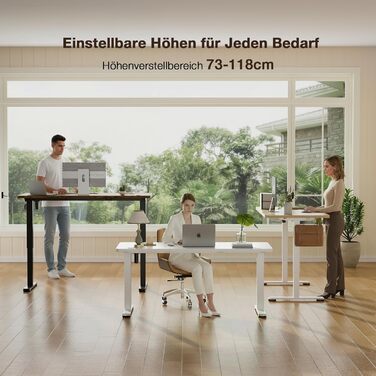Стіл з регульованою висотою 140 x 60 см, електрично регульований стіл для офісу, комп&39ютерний стіл з функцією пам&39яті, стіл для роботи стоячи, білий 140 x 60 см