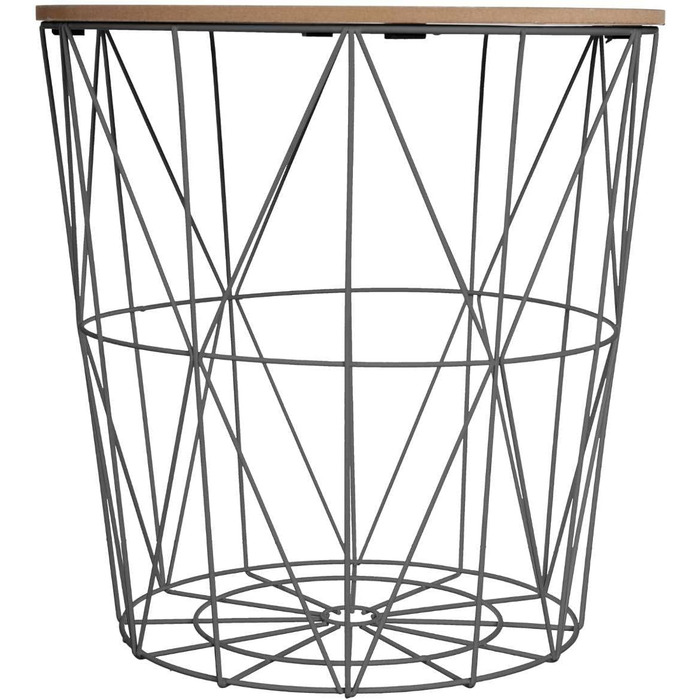 Журнальний столик Kumi з дизайном кошика чорний колір з імітацією дерева, діаметр 40 x висота 41 см, вбудований простір для зберігання для вітальні, спальні, журнальний столик