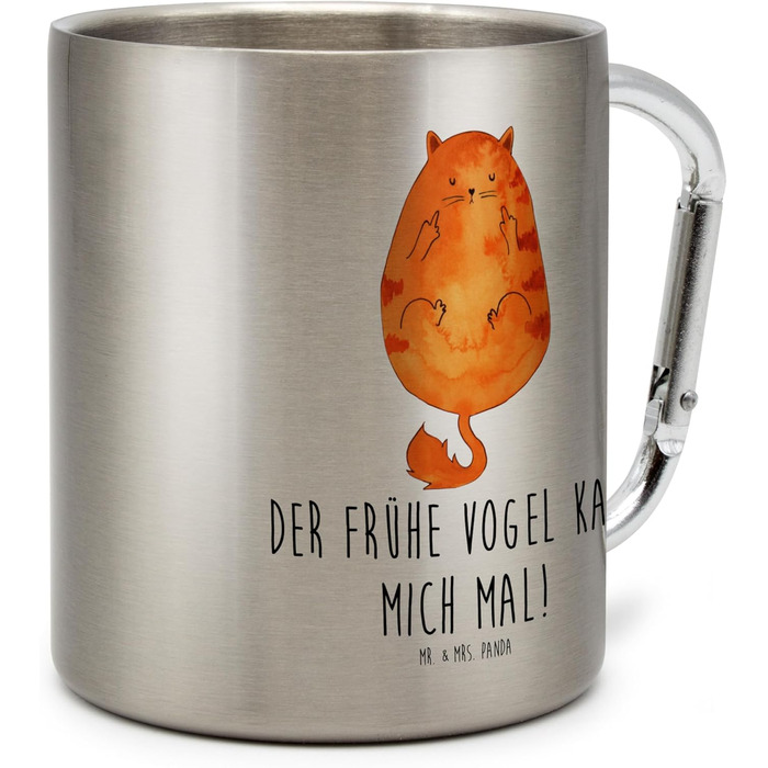 Чайна кружка &quotМістер і місіс Панда&quot Кіт &quotРання пташка&quot - подарунок, кружка з нержавіючої сталі, термокружка з нержавіючої сталі, ізольована кружка, роздратований, проспав, коти, ранкове сваріння, термокружка, кава, середній палець