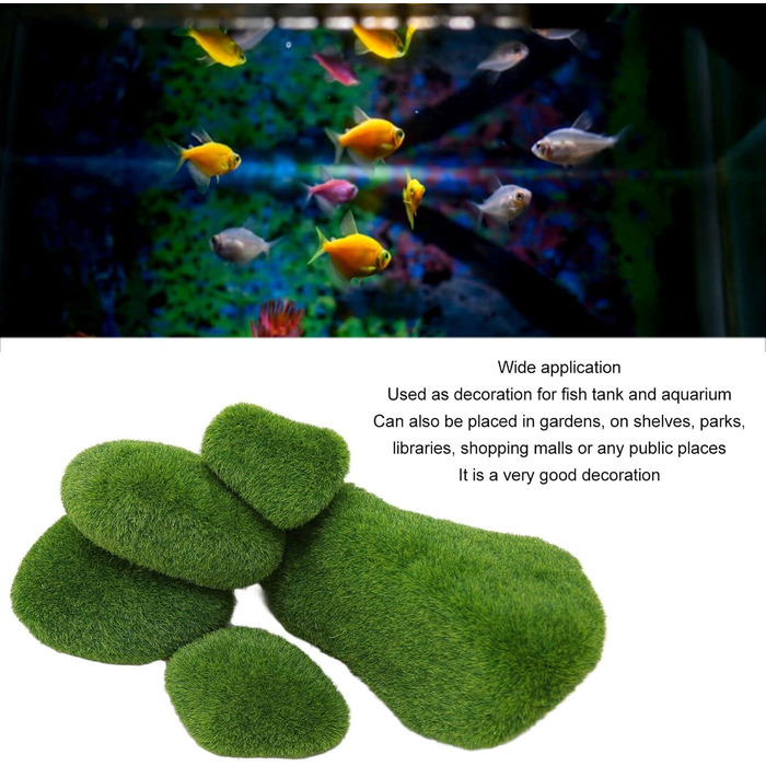 Набір мохових кульок ZLXHDL із 5 шт. прикраса зі штучного моху, декоративні мохові кульки різних розмірів, зелені флоковані камені для акваріумів та різноманітні прикраси