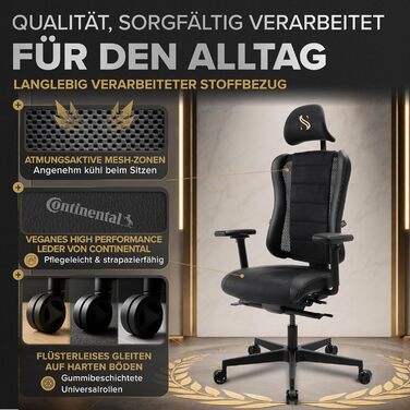 Ергономічне офісне крісло запатентоване 3D-з&39єднання сидіння Робоче крісло, 100 індивідуальне регулювання Ергономічне офісне крісло Комп&39ютерне крісло Обертове крісло, вантажопідйомність 150 кг, чорне Legatus Plus