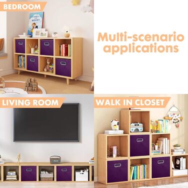 Тканинний контейнер для зберігання Powerking, 6 складних тканинних кубиків-органайзерів з металевою ручкою для шафи та зберігання іграшок, фіолетовий