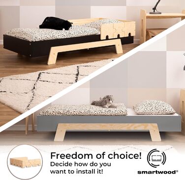 Дитяче ліжко SMARTWOOD з рейковою рамою та захистом від випадіння Puzzle BR2 Montessori односпальне для хлопчиків та дівчаток - Лі