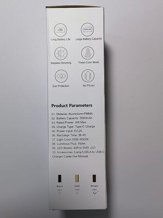 Світлодіодна настільна лампа Hapfish Акумуляторна батарея, 5000 мАг сенсорна настільна лампа з регулюванням яскравості, настільні
