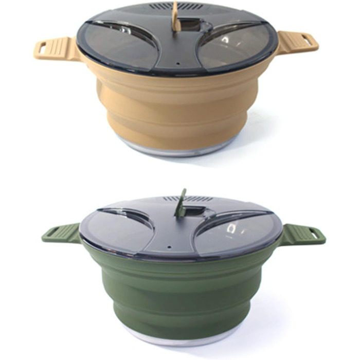 Тонкі рюкзачні миски для приготування їжі, складні, міцний, стійкий до іржі силікон для туристів та туристів, складний рюкзачний контейнер, хакі, 2