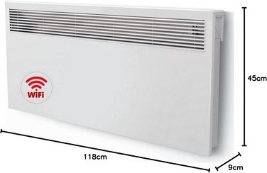 Електричний радіатор, електричний обігрівач, настінний конвектор, світлодіодний дисплей з WiFi та хмарним сервісом, 3000 Вт, 3000 Вт з WiFi