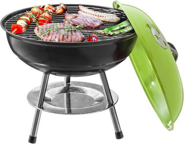 Мікрогриль для кемпінгу, гриль-чайник, міні-гриль компактний дорожній гриль на деревному вугіллі, настільний гриль, емальована нержавіюча сталь, 38 см (зелений)