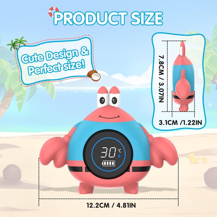 Дитячий термометр Babyelf, безпечний акумуляторний термометр для ванни, плаваюча іграшка для дитячого басейну для ванни з попередж