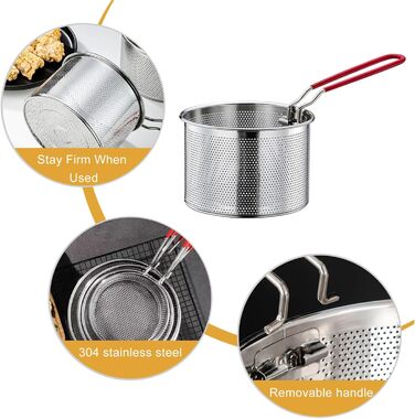 Кошик для смаження, кошик для макаронів з нержавіючої сталі, кошик для глибокої фритюрниці з довгою ручкою, для круглого кошика для їжі (14 см)