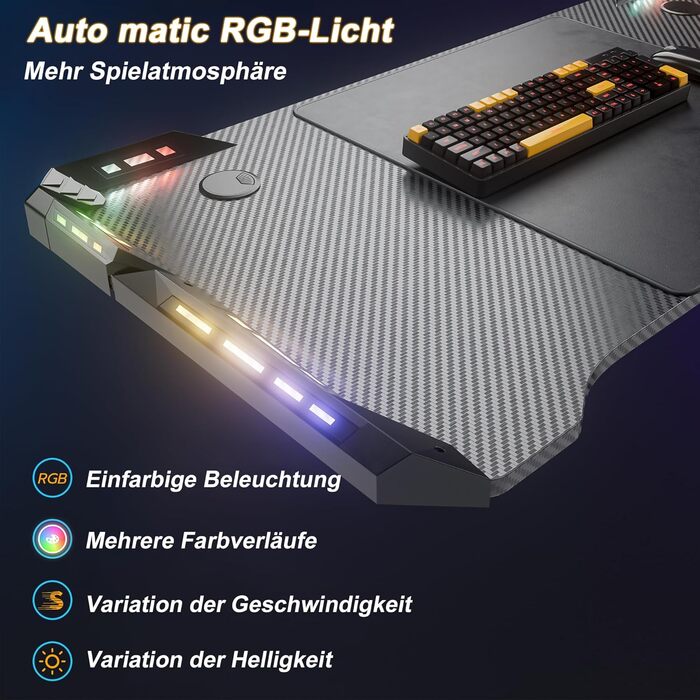 Письмовий стіл 120x60x73 см, комп&39ютерний стіл з ніжками, великий ігровий стіл, кутовий стіл для ПК, для дому, ігровий, чорний, без підставки для монітора, зі світлодіодним підсвічуванням 120 см