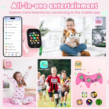 Розумний годинник 4G для дітей з GPS, дитячий годинник з телефоном, відеодзвінками та голосовим чатом, Wi-Fi, SOS, крокомір, будильник, ігри, дитячий подарунковий наручний годинник для дівчаток та хлопчиків віком від 4 років, рожевий