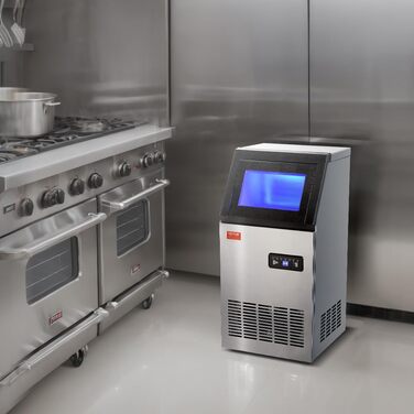 Комерційний льодогенератор VEVOR 45 кг/24 год, льодогенератор Light Cube 12,5 кг Ємність для зберігання льоду 45 кубиків льоду, льодогенератор з нержавіючої сталі, включаючи фільтр для води та лопату для льоду