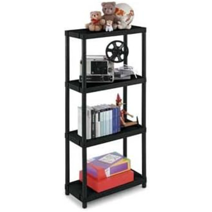 Побутовий стелаж Kreher XL, пластиковий стелаж, полиця для зберігання, 4 полиці, чорний. Максимальне навантаження 100 кг. 60 x 30 x 132 В см. Сертифіковано TV Rheinland.