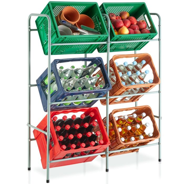 Стійка для ящиків для напоїв tectake, міцна окремостояча полиця, стійка для ящиків, полиця для коробок, стійка для ящиків для напоїв, для кухні, полиця для підвалу, полиця для зберігання, вантажопідйомність на ящик 40 кг (на 6 ящиків) 401728