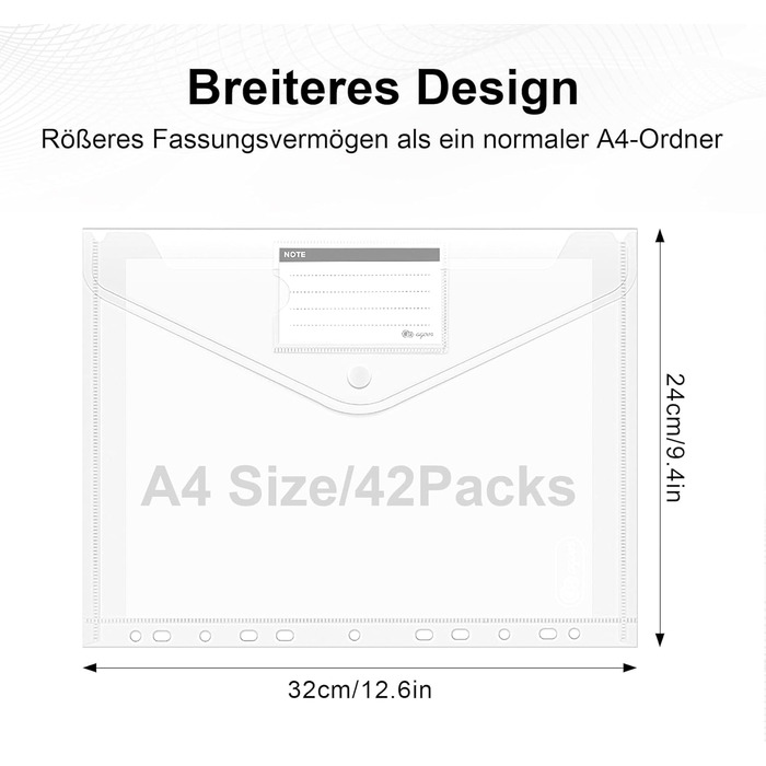 Підсумок для документів Agoer на 48 предметів A4 на липучці, ширші розміри Гаманець для документів A4 для подачі, A4 прозорий з 11 перфорованим краєм для впорядкування документів з кишенею для етикеток (кнопка фіксації 42 шт. )
