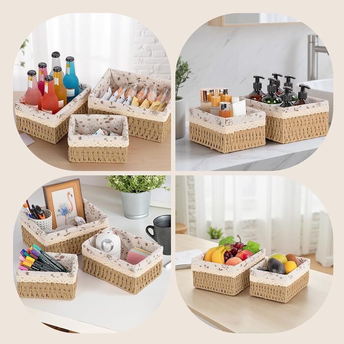 Кошик для зберігання з підкладкою, набір кошиків для зберігання іграшок з 3 предметів, ручне плетіння, декор у стилі бохо, плетений матеріал, що підлягає переробці, кошики-органайзери для пеленального столика, коробки для дитячої кімнати, маленький кошик 