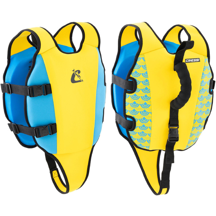 Плавальний жилет Little Turtle - Дитячий неопреновий рятувальний жилет з подвійною ручкою - Відмінно допомагає підтримувати плавучість та рівновагу у воді - Світло-блакитний/жовтий M 3-6 років