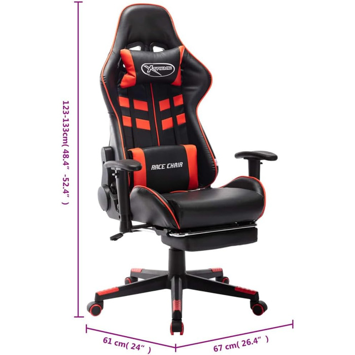 Геймерське крісло, офісне крісло, з підставкою для ніг, чорно-червоне, штучна шкіра