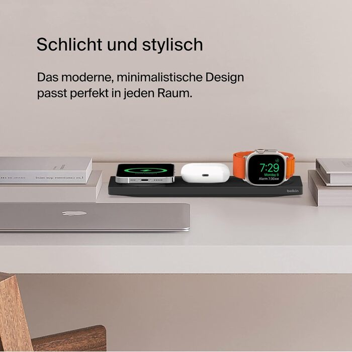 Бездротовий зарядний пристрій Belkin MagSafe 3-в-1, MFi-сертифікована зарядна панель, зарядна станція MagSafe для iPhone 16, iPhon