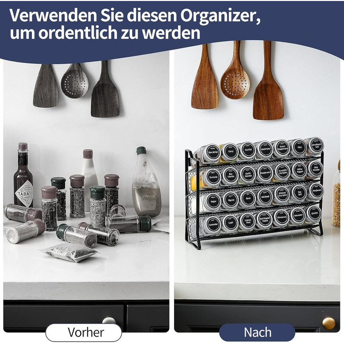 Настінна підставка для спецій, кухонний органайзер з 28 банками для спецій та 180 етикетками для спецій, прозора, для кухні, стільниці, шафи, комори
