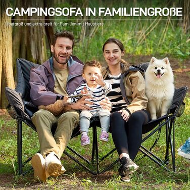 Складаний кемпінговий стілець EVER ADVANCED, ширина 145 см, для 2 осіб, розкладний диван, вантажопідйомність 400 кг, товсто м&39який розкладний стілець, 2-місний, висока спинка, надзвичайно широкий, для використання на вулиці, в саду, на балконі, в приміщ