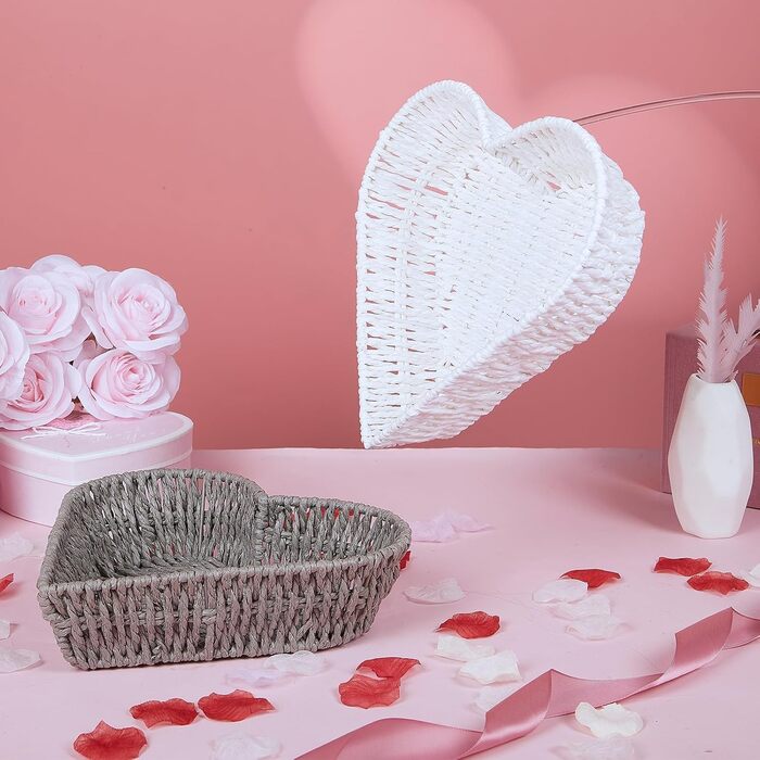 Білий кошик з ротанга у формі серця - плетений кошик ручної роботи для зберігання хліба, фруктів, овочів та прикрас - аксесуари для дому