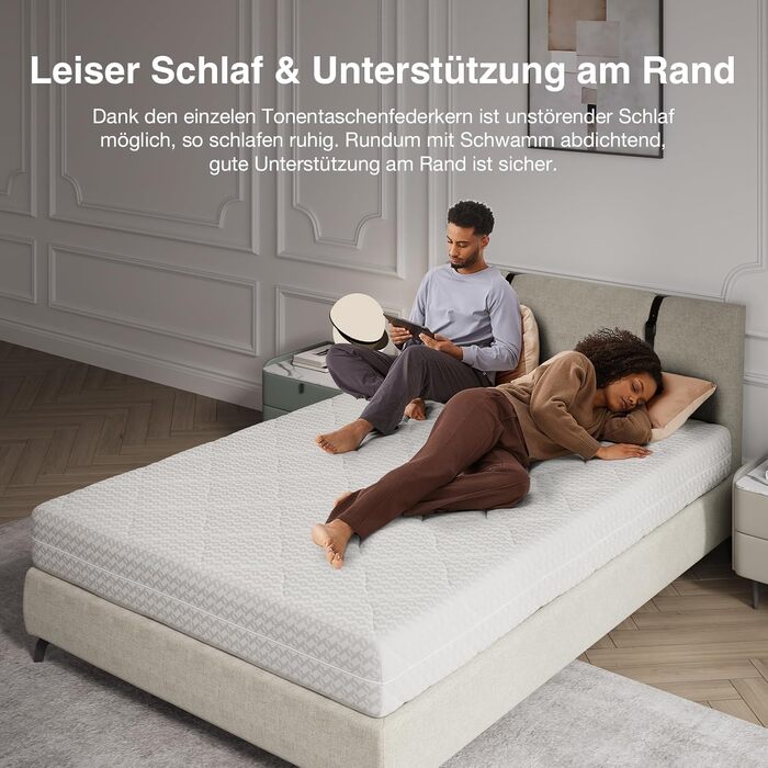 Матрац Novilla 140x200 з пружинним блоком, 7-зонний, дихаючий чохол H2/H3 та комфортна піна, сертифікований ko-Tex та CertiPUR-US пружинний матрац для односпального та двоспального ліжка, висота 20 см, 20 см, 140 x 200 см (пружинний блок)