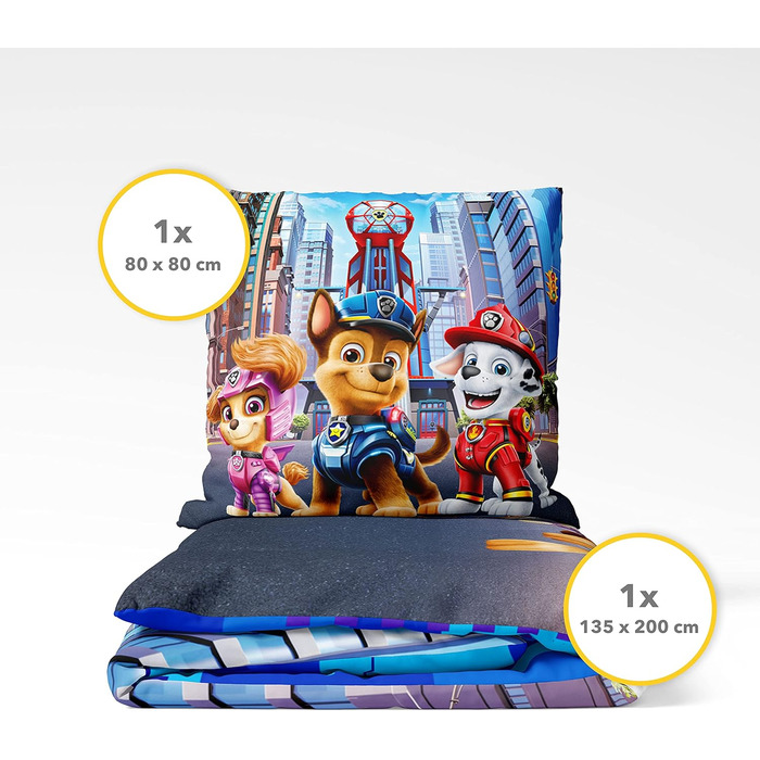 Постільна білизна Trumschn Paw Patrol 135x200 80x80 - Paw Patrol Кінофільм - 100 бавовна - Постільна білизна Chase Paw Patrol Migh