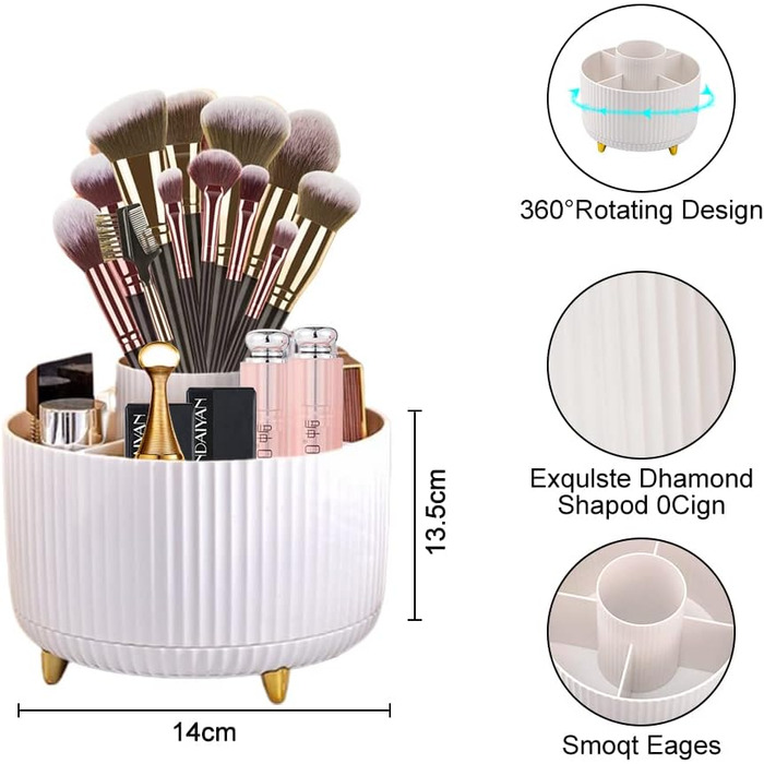 Органайзер для косметичного макіяжу DASIAUTOEM, органайзер для пензлика, що обертається на 360, косметична полиця, пензлик для пов