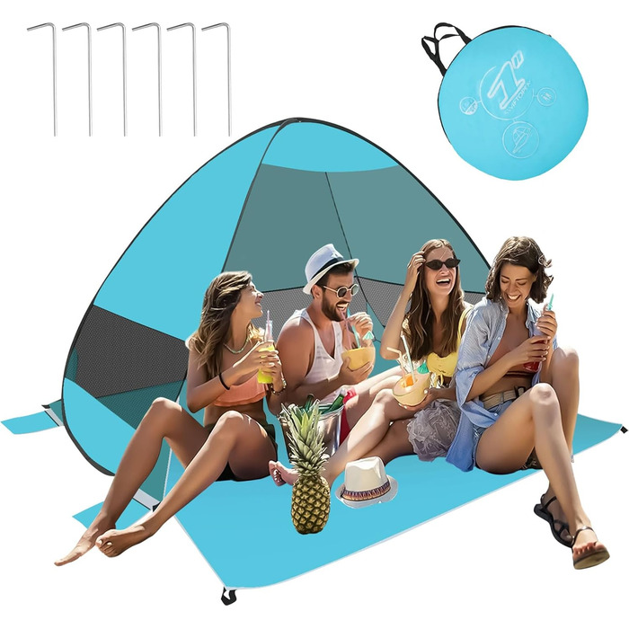 Розкладний пляжний намет із захистом від ультрафіолету 50, 200 x 165 x 137 см, портативний пляжний намет для 3-4 осіб, захист від сонця, розкладний пляжний намет із сумкою для перенесення для сім&39ї, саду, кемпінгу (зелений)