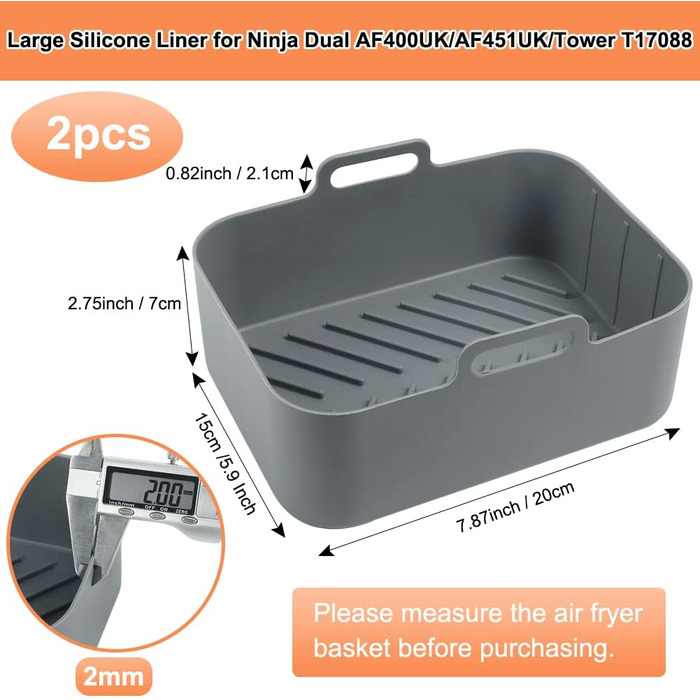 Аерофритюрниця BYKITCHEN 2PCS із силіконовою формою для ніндзя, аксесуари для AF400EU, багаторазова фритюрниця Силіконова каструля для Ninja Foodi/Innsky та інші двозонні фритюрниці