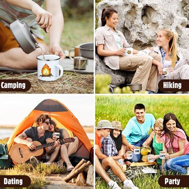 Набір з 12 емальованих кавових чашок Mimorou з сублімацією, білий, порожній, 340 мл, для кемпінгу, на природі, для чаювання, для подорожей, металевий, вузький кухоль зі срібним обідком, для вечірок, подарунків