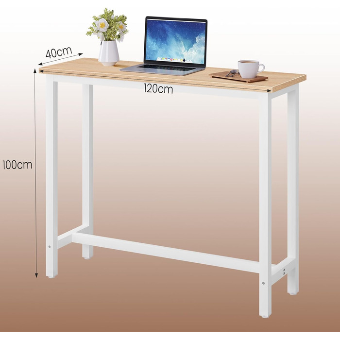 Барний стіл, стіл для бістро, стіл для роботи стоячи, обідній стіл, металевий каркас, стільниця з МДФ, світлий дуб, 120x100x40 см (ШxВxГ) Світлий дуб 120x40x100 см