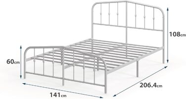 Ліжко Zinus Heidi 140x200 см - Висота 31 см з місцем для зберігання під ліжком - Металевий каркас ліжка-платформи з узголів&39ям та ізніжжям - Білий 140 x 200 см