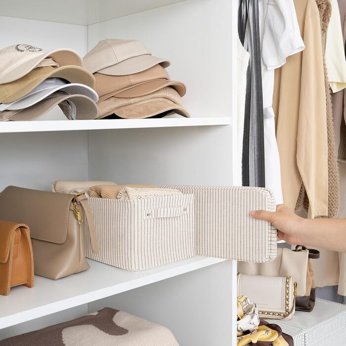 Вузький кошик для зберігання StorageWorks, тканинний кошик для організації, вузький та високий кошик з ручками, складні кошики для зберігання у шафі ванної кімнати, сіро-біла смужка, 2 шт., сіро-біла смужка